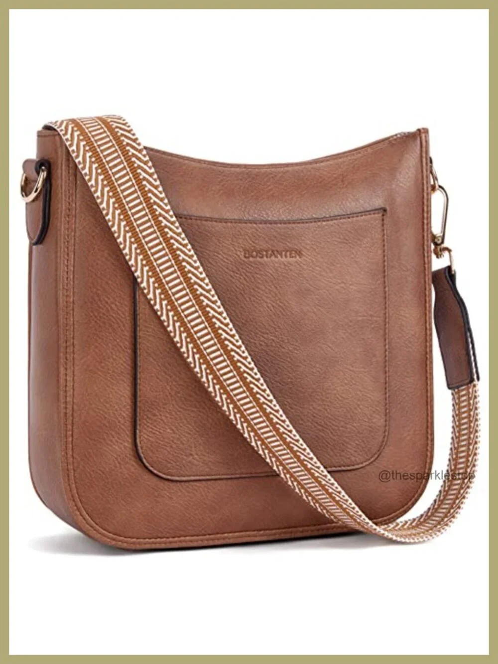 Vegan Leather Crossbody Hobo Bag with Wide Guitar Strap, Multi-Pocket Purse